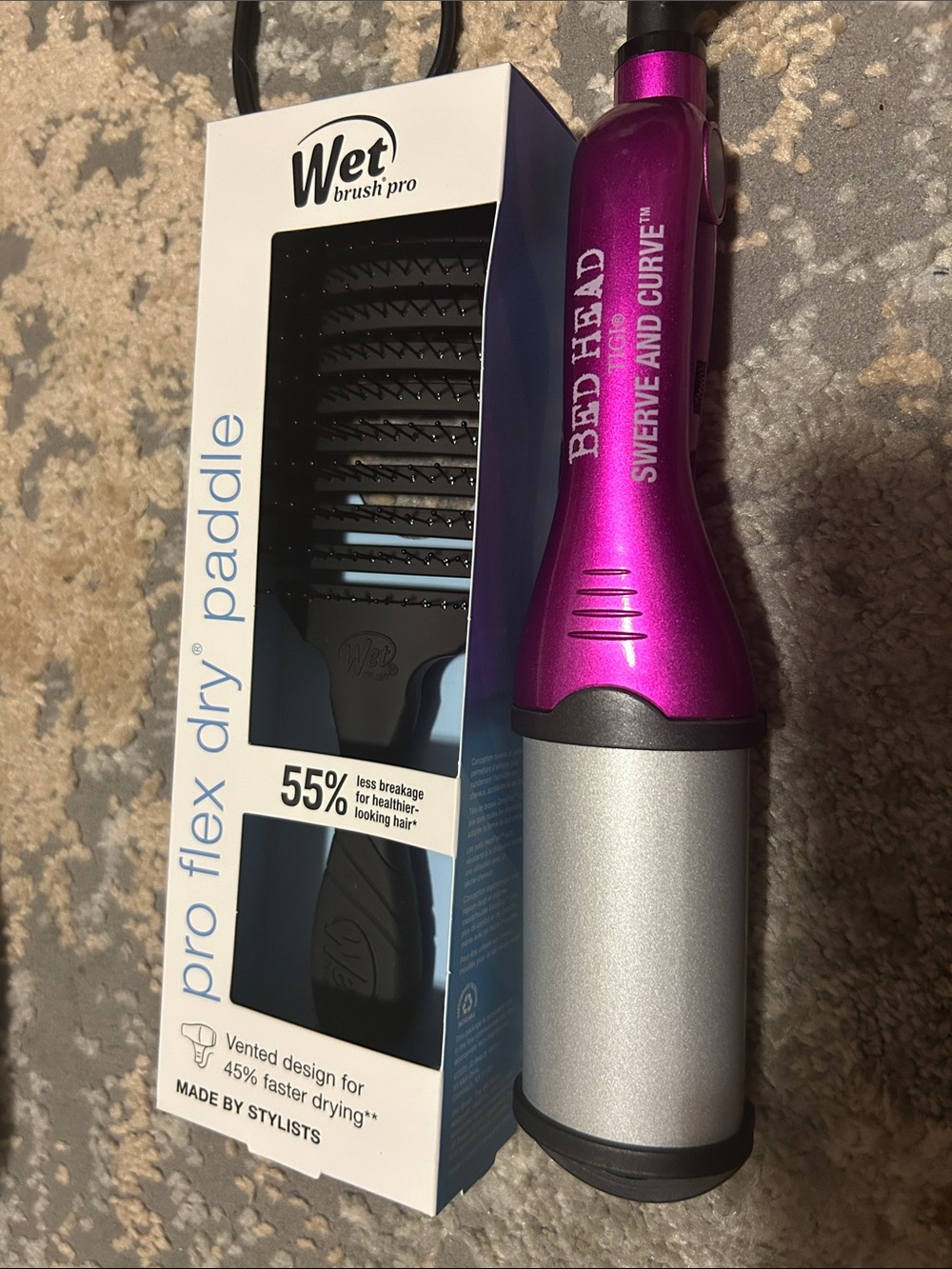 Bed Head Swerve and Curve Pink Curling Wand AND Wet Brush Paddle combo